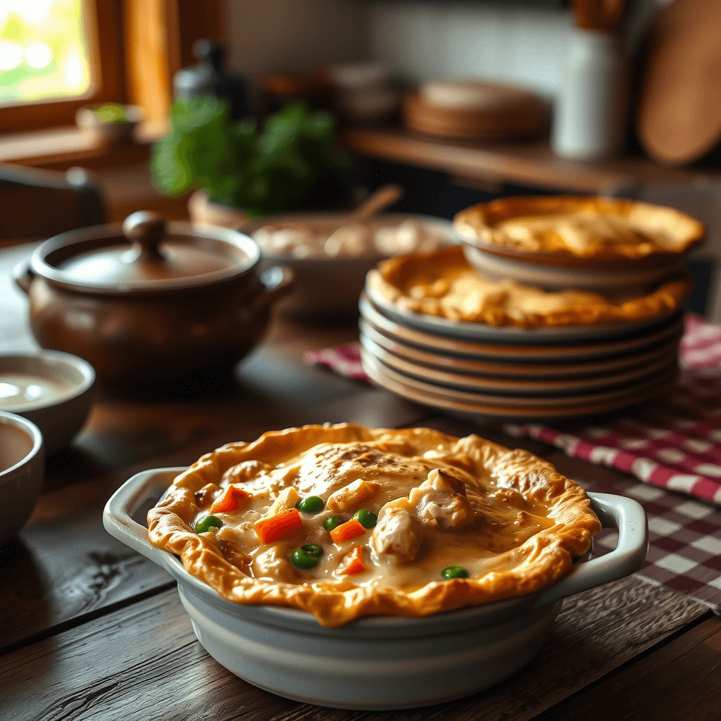 Five hearty and creamy chicken pot pie casserole recipes with golden crusts and savory fillings.